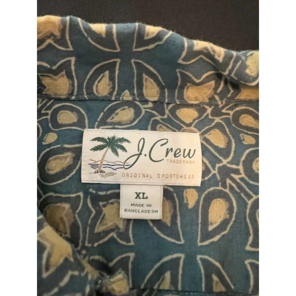 J. Crew Mens Blue Geometric Floral Short Sleeve Button Down Shirt XL 3963